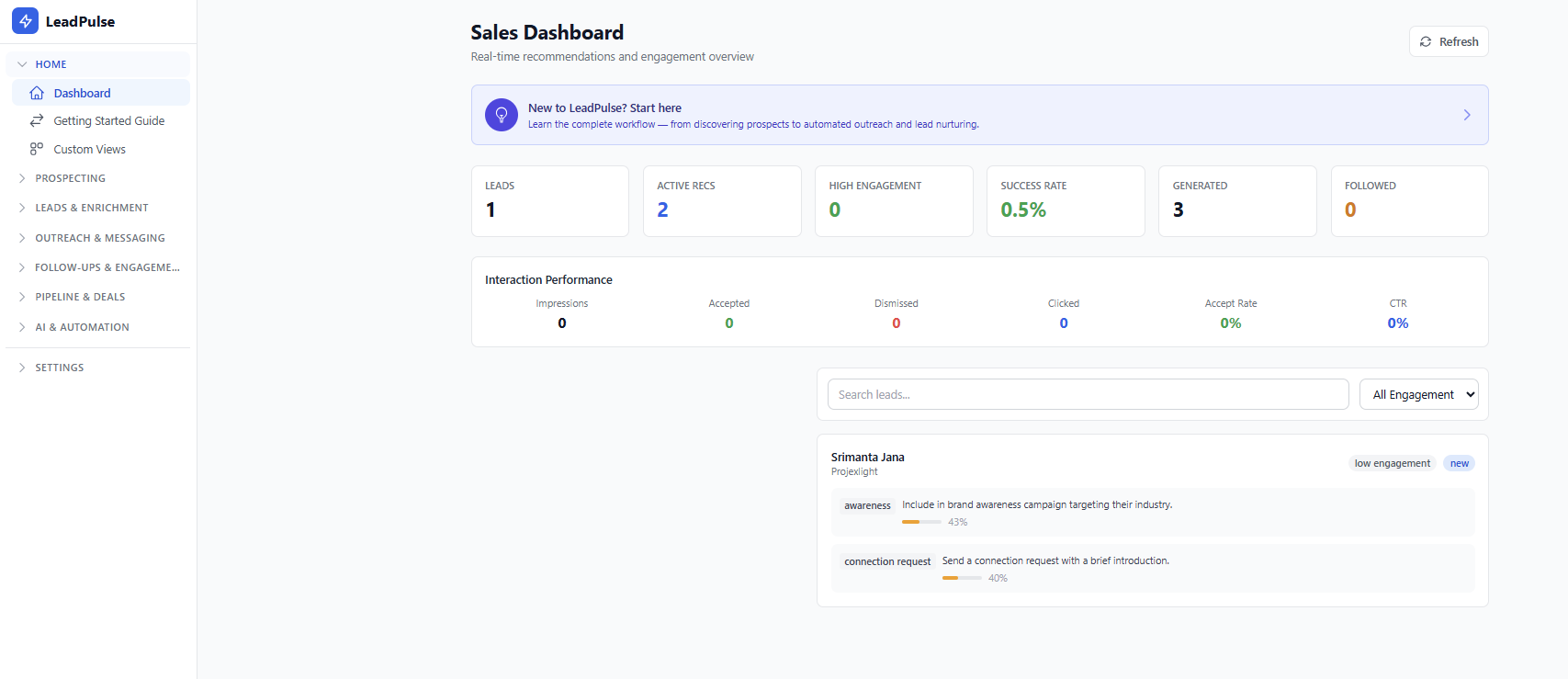 LeadPulse Sales Dashboard - Built with Projexlight in 7 days